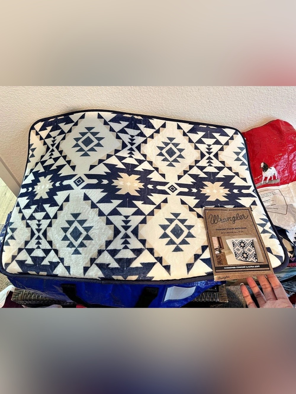 Wrangler Aztec Memory Foam Bath Rug Blue & Cream Bath Rug NWT